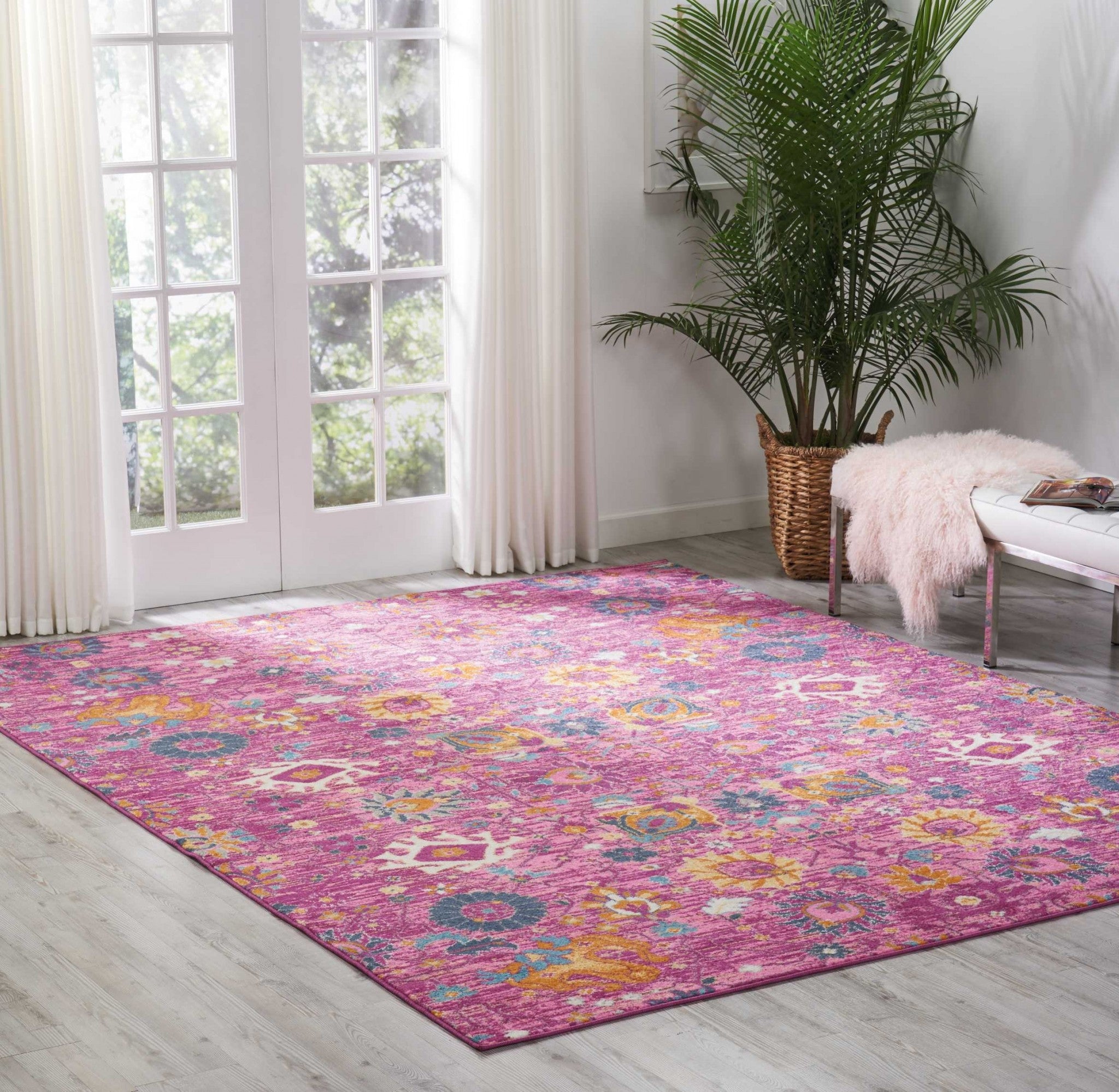 6' Fuchsia Floral Power Loom Runner Rug