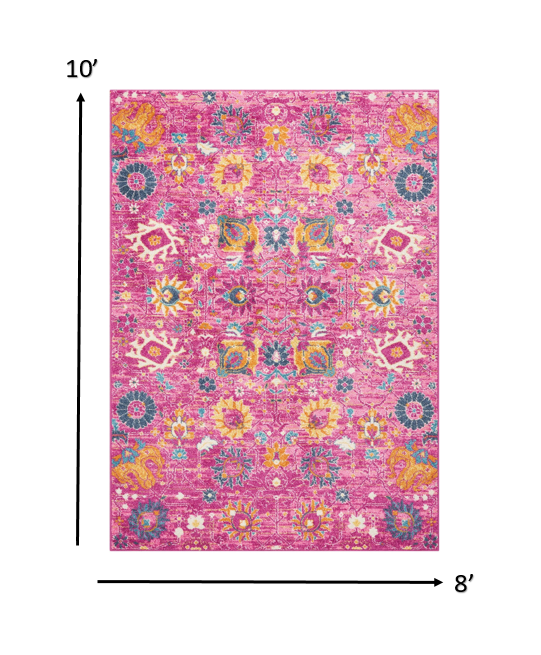 6' Fuchsia Floral Power Loom Runner Rug