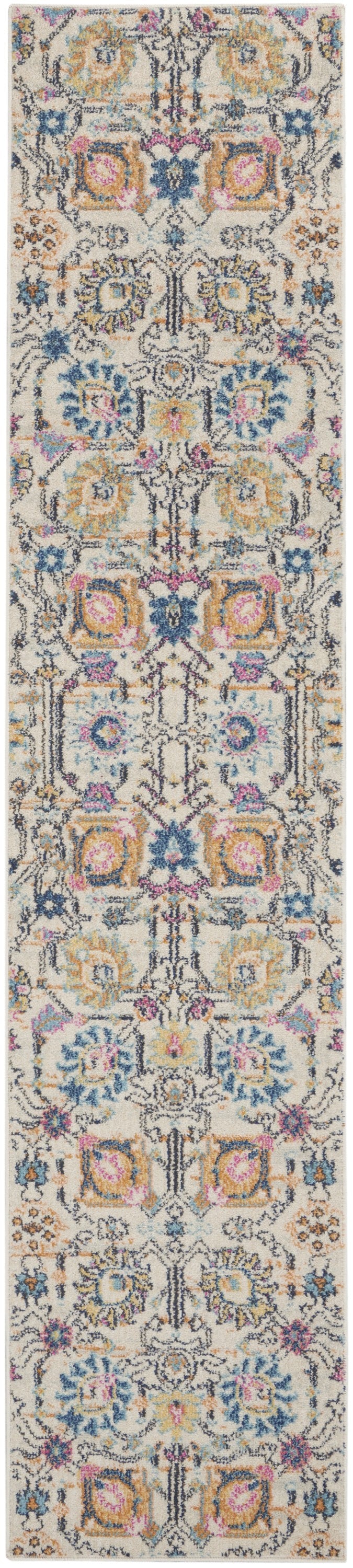 7' X 10' Orange And Ivory Floral Power Loom Area Rug