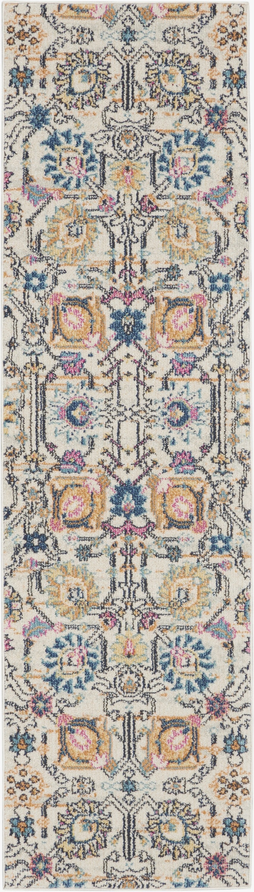 2' X 3' Orange And Ivory Floral Power Loom Area Rug