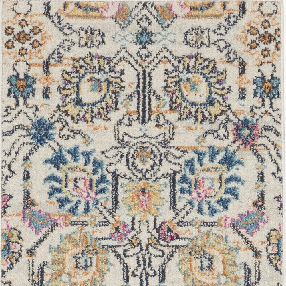 2' X 3' Orange And Ivory Floral Power Loom Area Rug