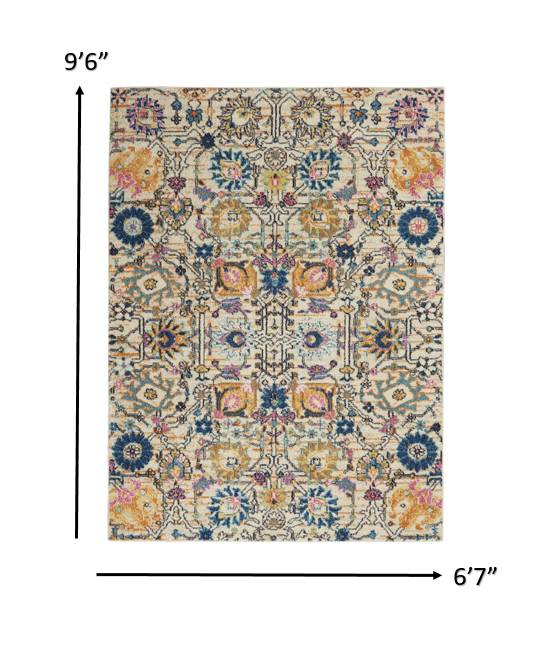 2' X 3' Orange And Ivory Floral Power Loom Area Rug