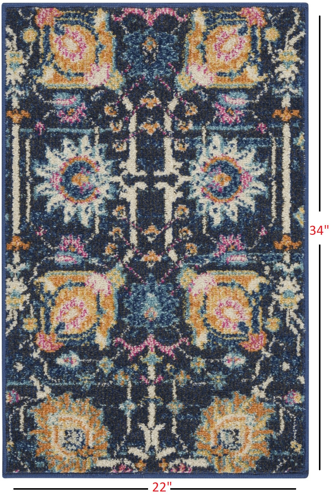 2' X 3' Navy Blue Floral Power Loom Area Rug