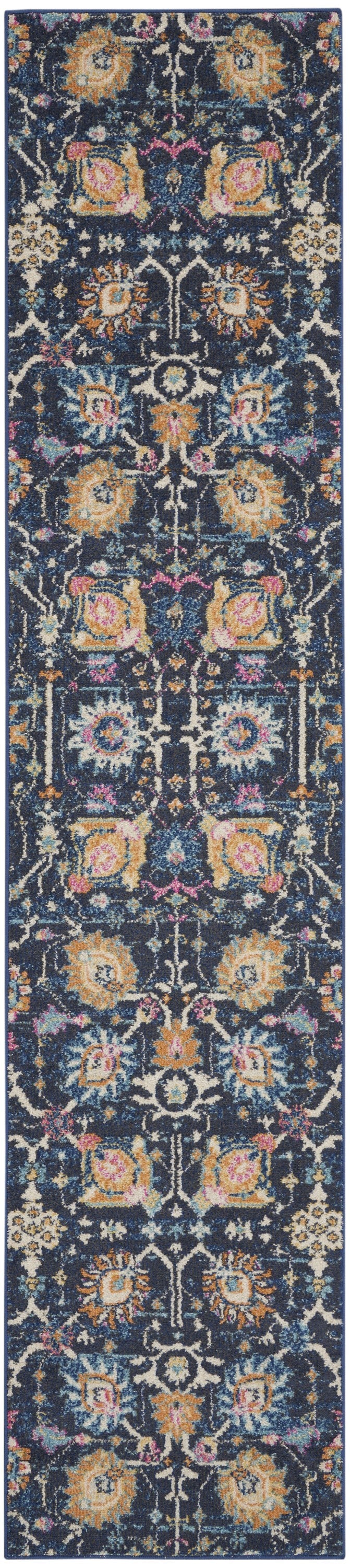 2' X 3' Navy Blue Floral Power Loom Area Rug