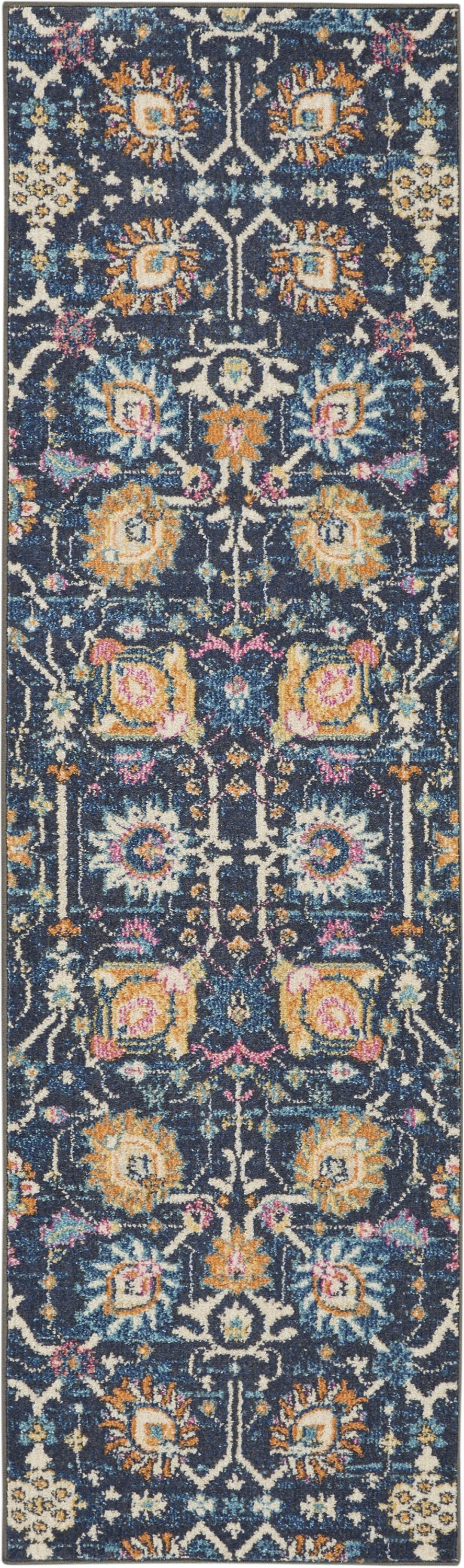 2' X 3' Navy Blue Floral Power Loom Area Rug