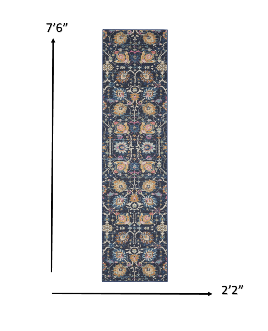 2' X 3' Navy Blue Floral Power Loom Area Rug