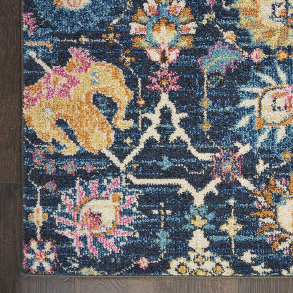 4' X 6' Navy Blue Floral Power Loom Area Rug