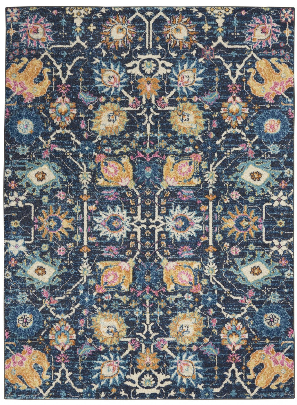 2' X 3' Navy Blue Floral Power Loom Area Rug