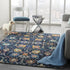 2' X 3' Navy Blue Floral Power Loom Area Rug