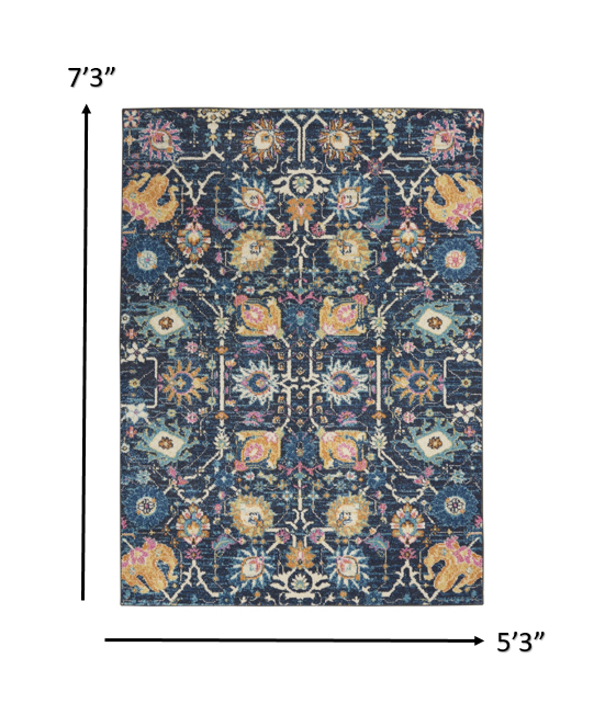 2' X 3' Navy Blue Floral Power Loom Area Rug