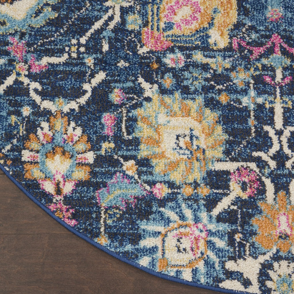 2' X 3' Navy Blue Floral Power Loom Area Rug