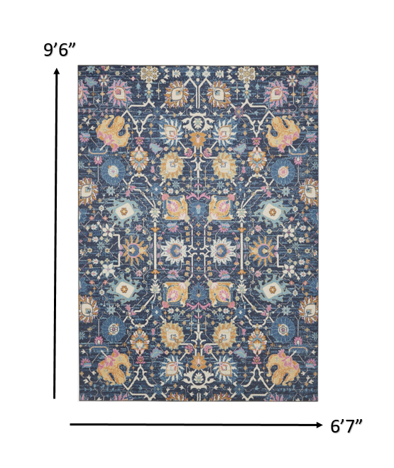 2' X 3' Navy Blue Floral Power Loom Area Rug