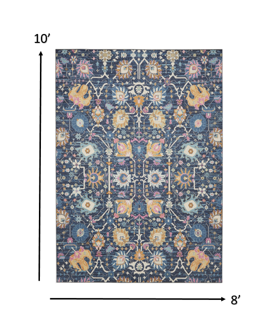 2' X 3' Navy Blue Floral Power Loom Area Rug