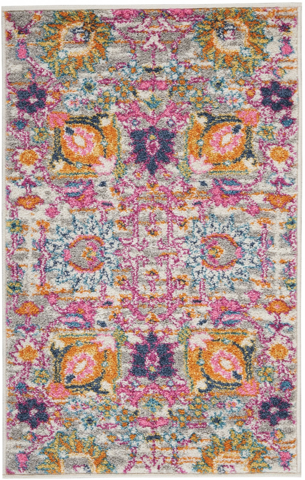 2' X 3' Silver Floral Power Loom Area Rug