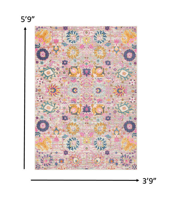 2' X 3' Silver Floral Power Loom Area Rug