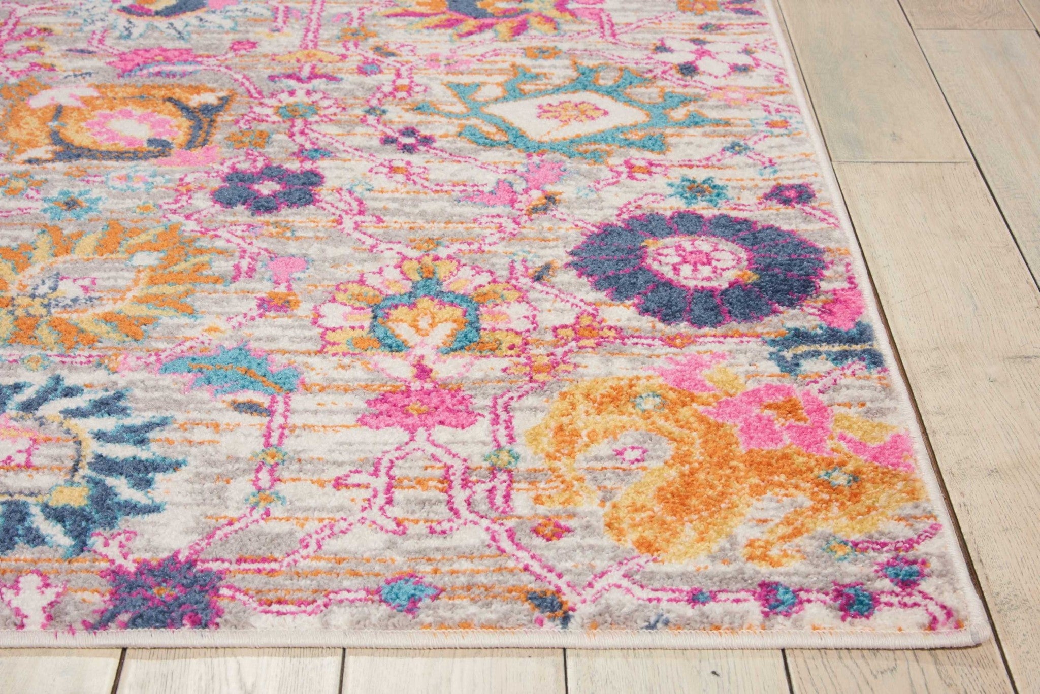 2' X 3' Silver Floral Power Loom Area Rug