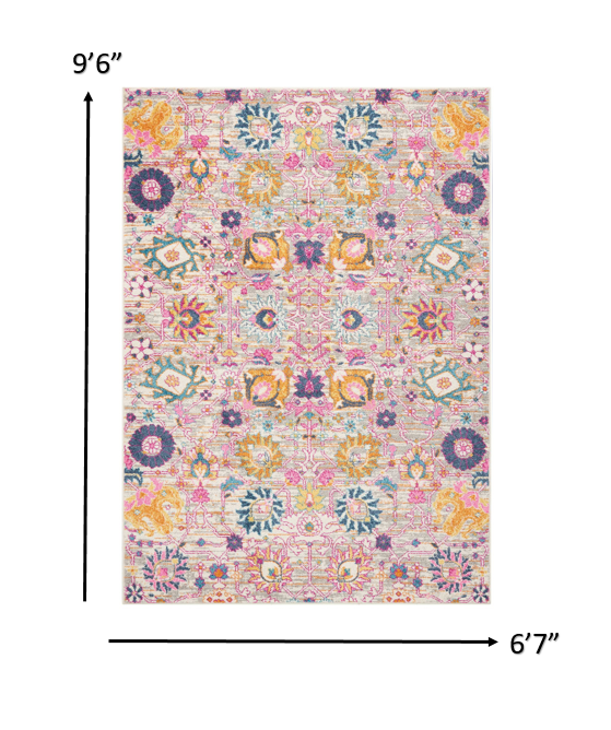 2' X 3' Silver Floral Power Loom Area Rug