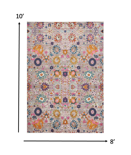 2' X 3' Silver Floral Power Loom Area Rug