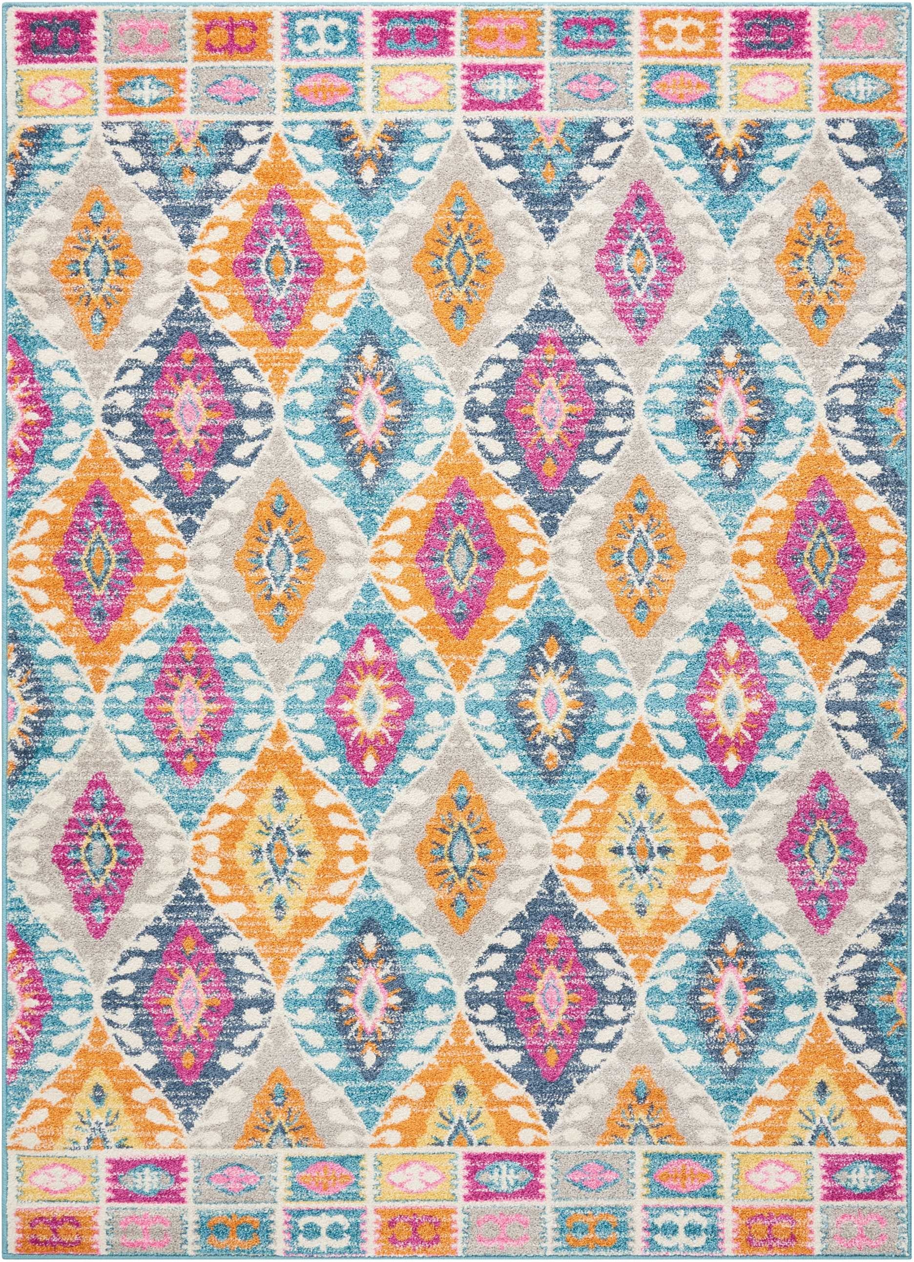 5' X 7' Blue And Pink Ogee Power Loom Area Rug