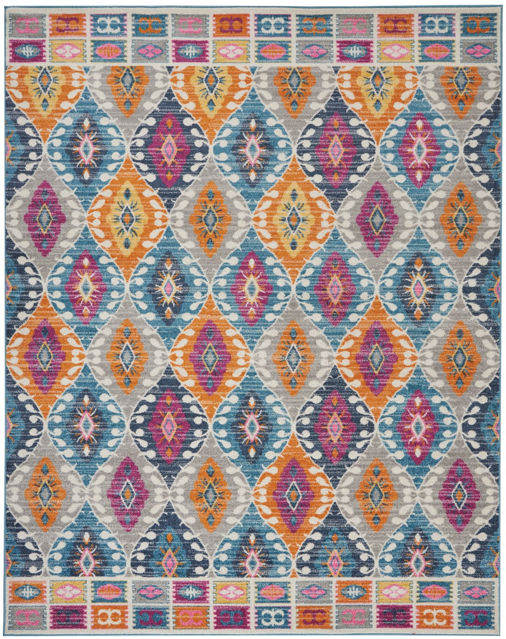 5' X 7' Blue And Pink Ogee Power Loom Area Rug