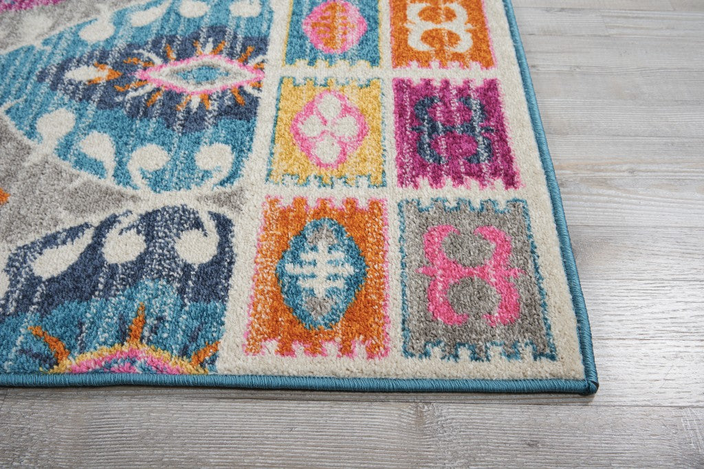 5' X 7' Blue And Pink Ogee Power Loom Area Rug