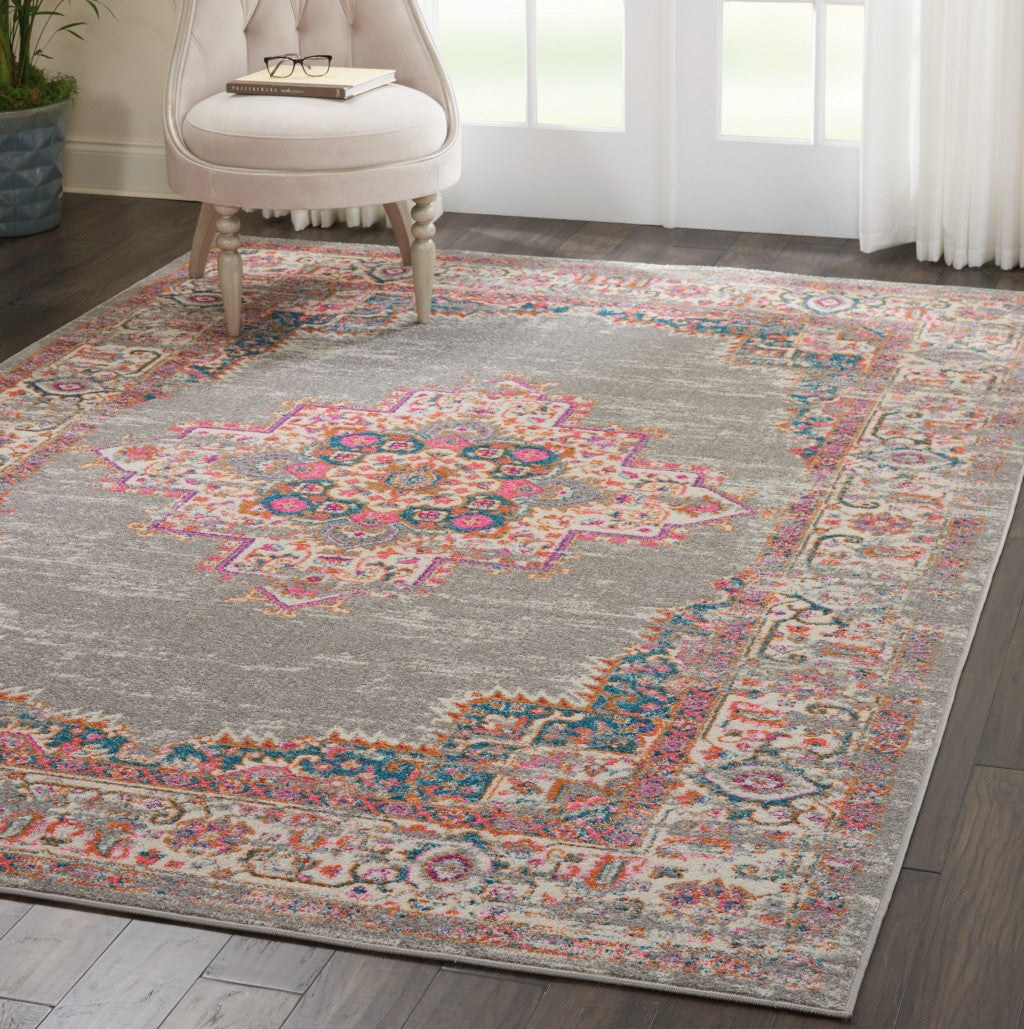 4' Gray Round Power Loom Area Rug