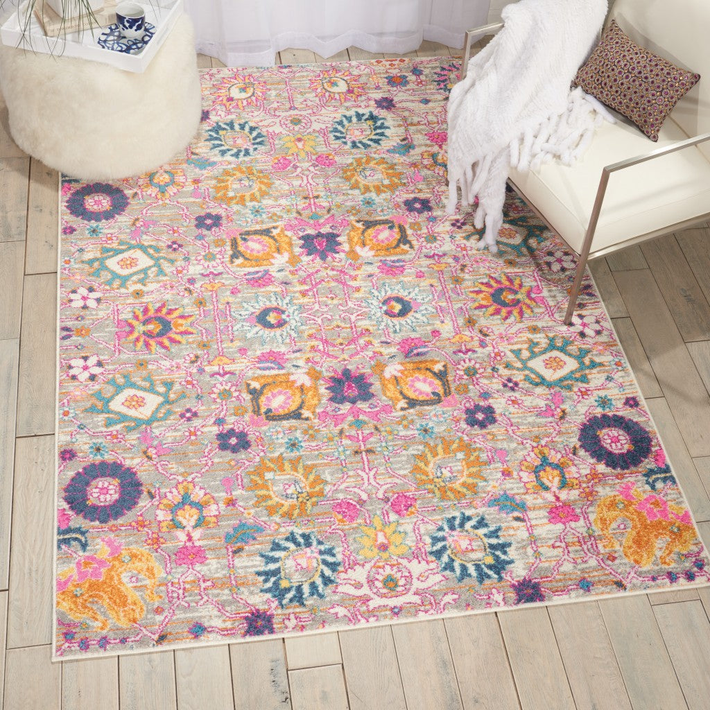 2' X 3' Silver Floral Power Loom Area Rug