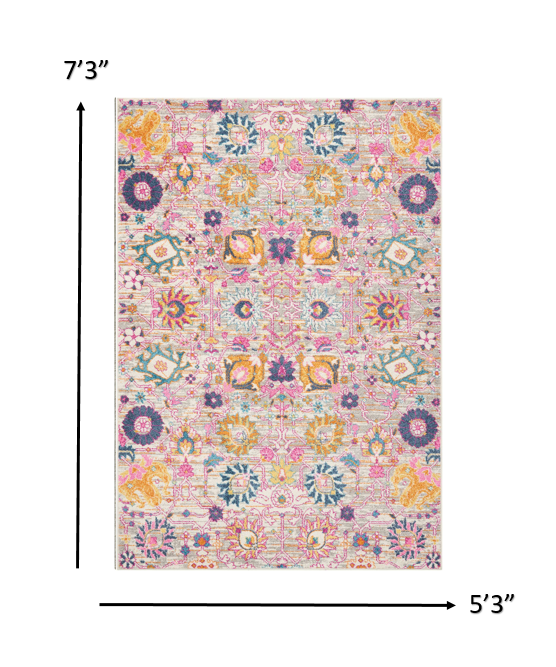 2' X 3' Silver Floral Power Loom Area Rug