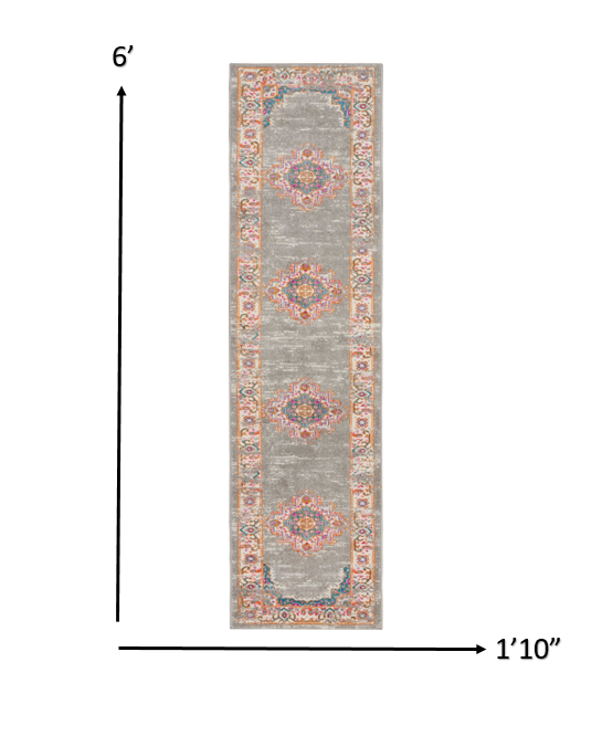 10' Gray Power Loom Runner Rug