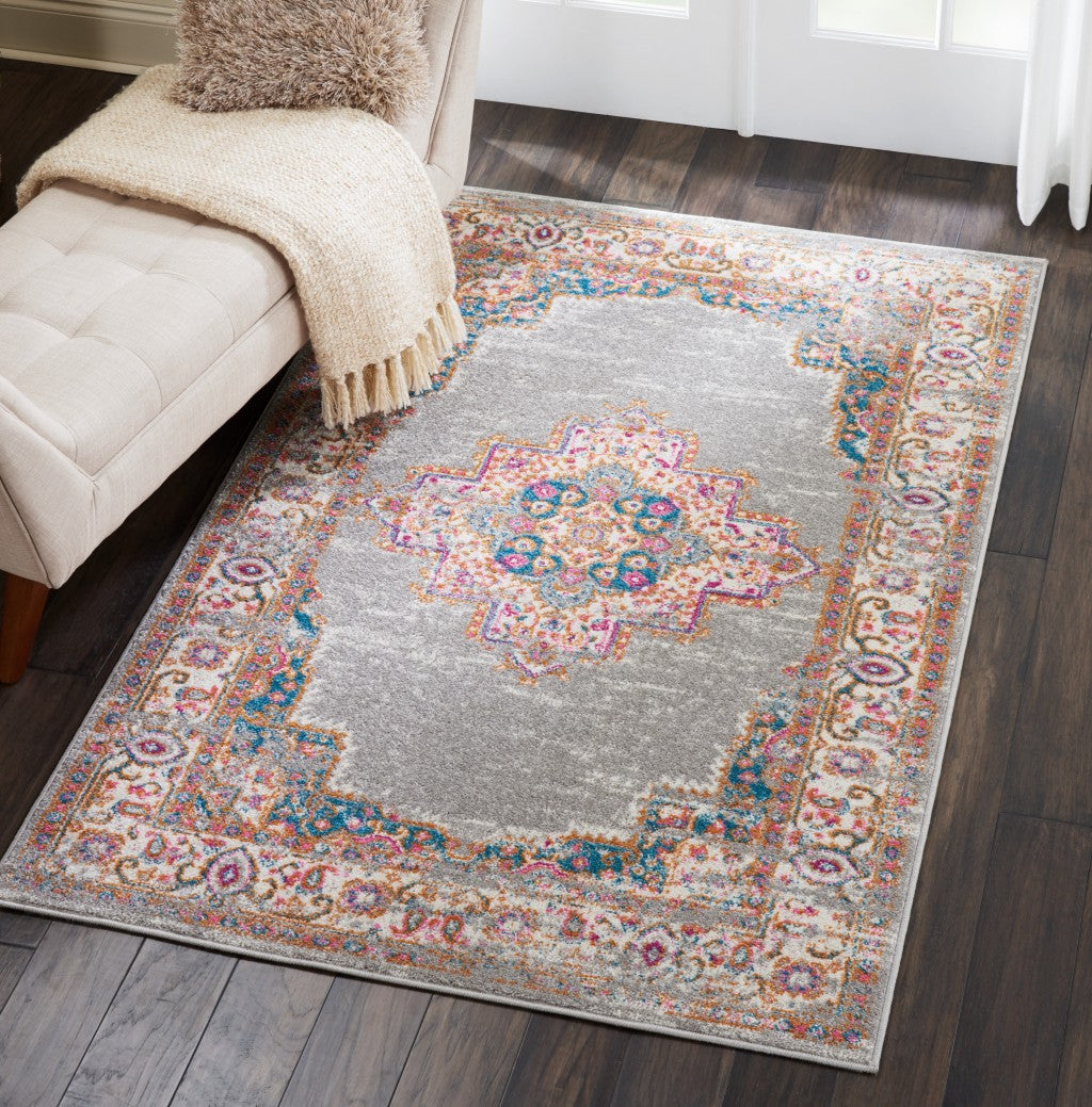 4' Gray Round Power Loom Area Rug