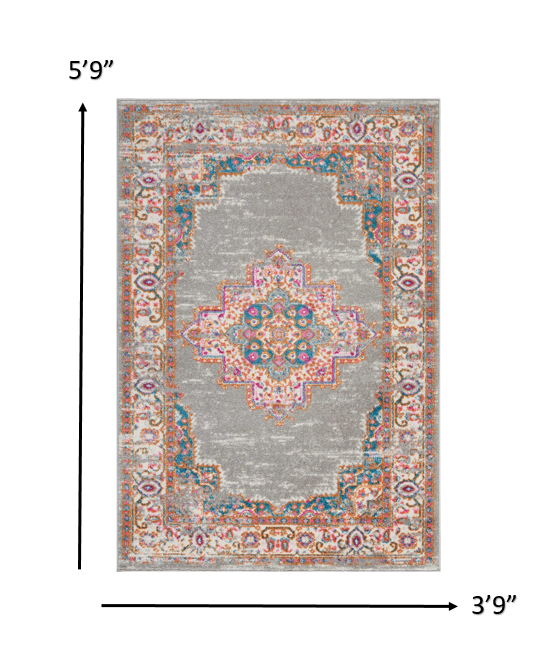 4' Gray Round Power Loom Area Rug