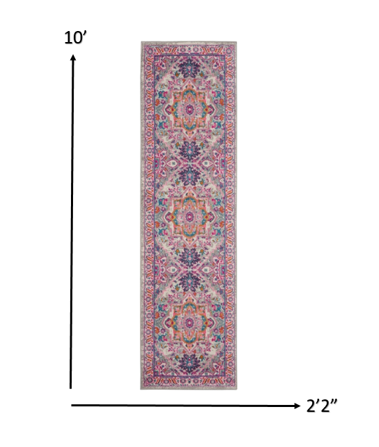 8' Pink And Gray Power Loom Runner Rug