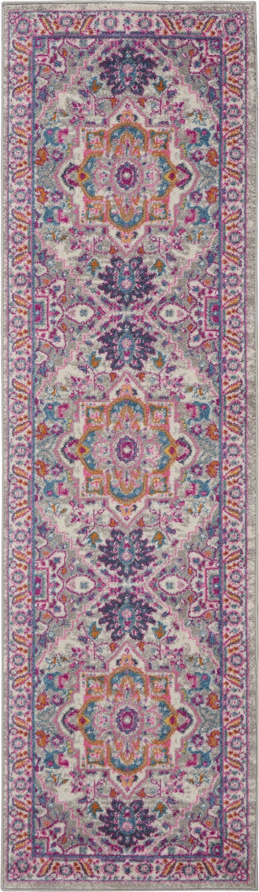 8' Pink And Gray Power Loom Runner Rug