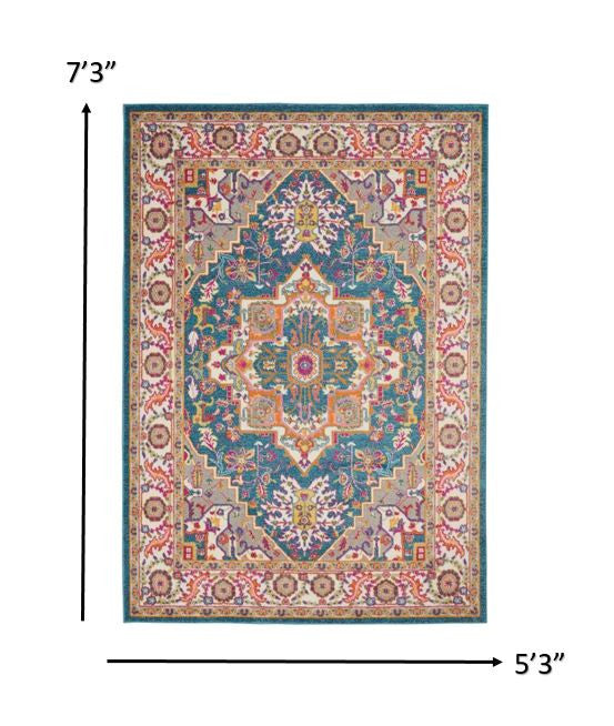 7' X 10' Teal Blue Power Loom Area Rug