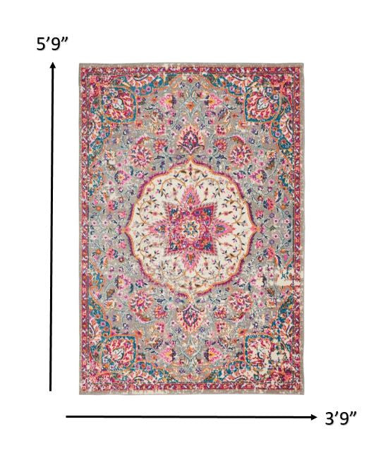 2' X 3' Pink And Gray Power Loom Area Rug