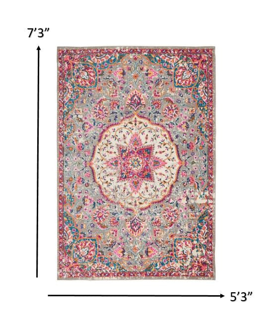 2' X 3' Pink And Gray Power Loom Area Rug