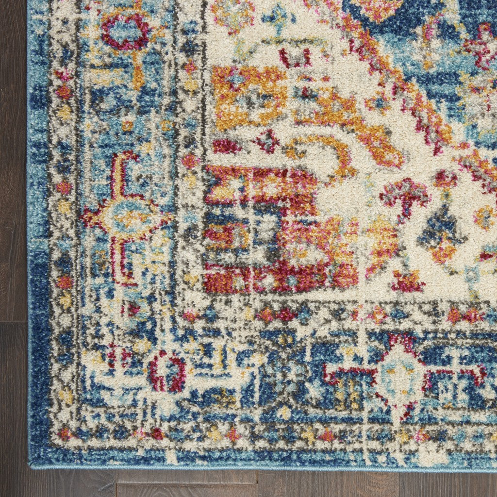 4' Blue And Ivory Round Power Loom Area Rug