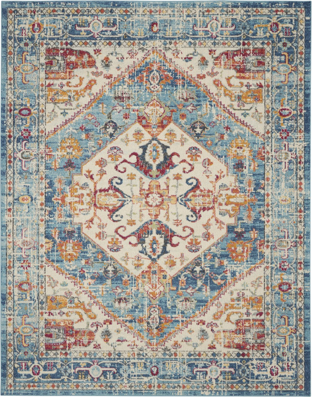 4' Blue And Ivory Round Power Loom Area Rug