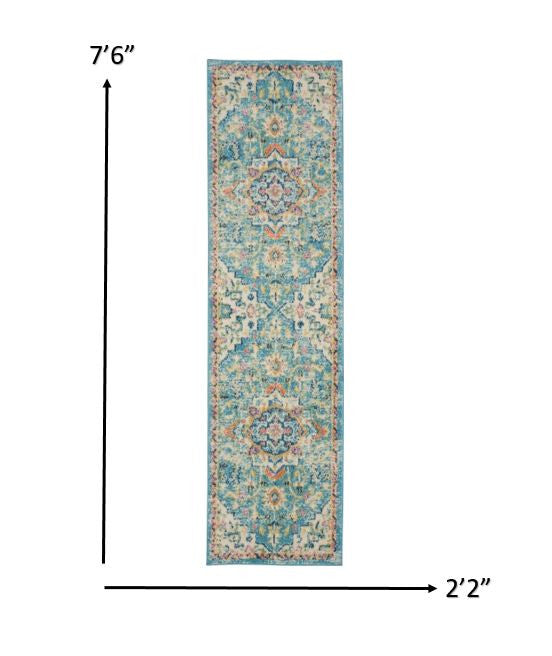 6' Blue And Ivory Dhurrie Runner Rug