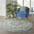 8' Blue And Ivory Round Dhurrie Area Rug