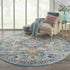 8' Blue And Ivory Round Dhurrie Area Rug