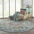 8' Blue And Ivory Round Dhurrie Area Rug