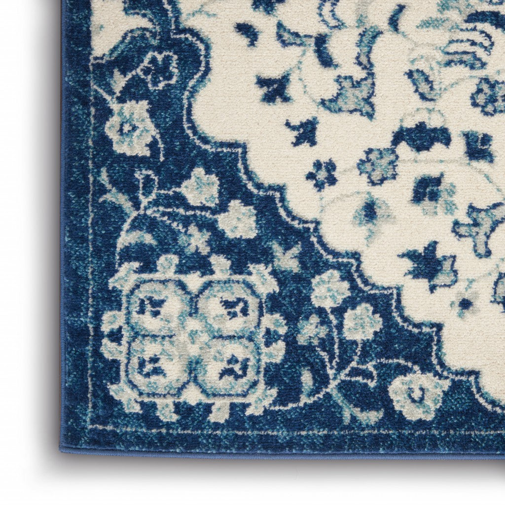 4' X 6' Blue And Ivory Power Loom Area Rug