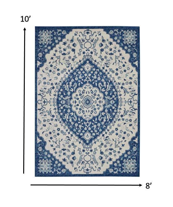 4' X 6' Blue And Ivory Power Loom Area Rug