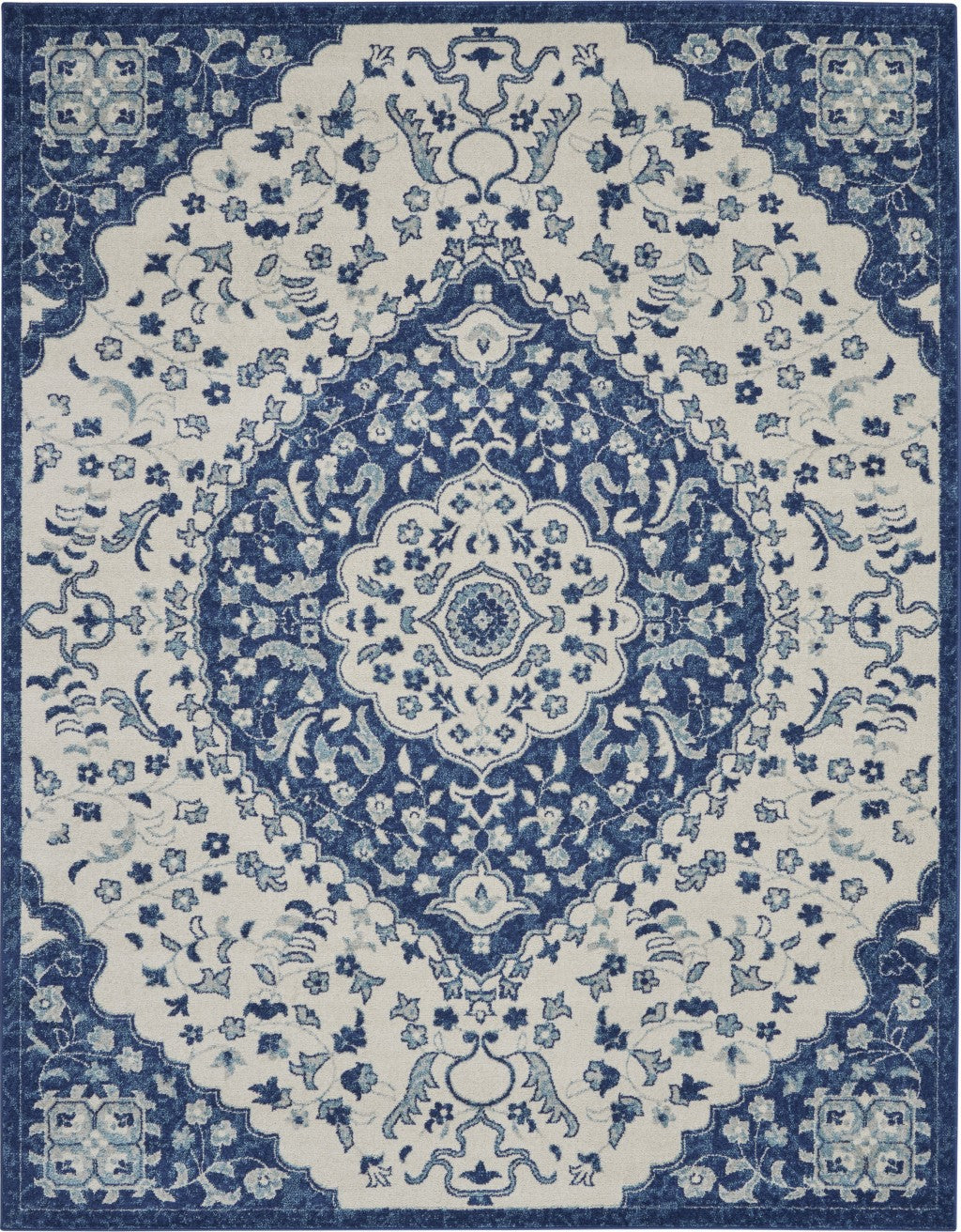 4' X 6' Blue And Ivory Power Loom Area Rug