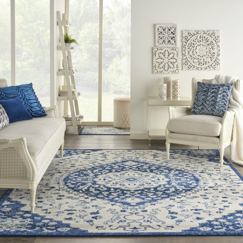 4' X 6' Blue And Ivory Power Loom Area Rug