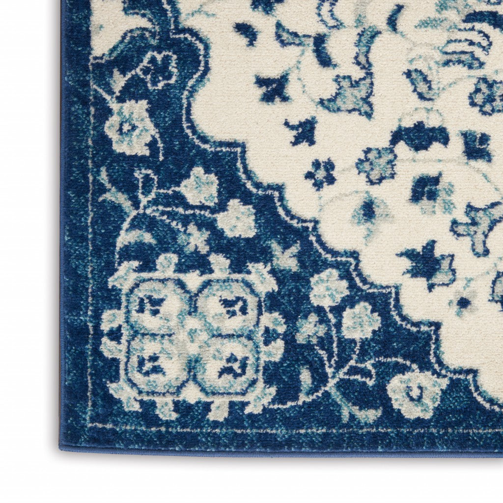 4' X 6' Blue And Ivory Power Loom Area Rug