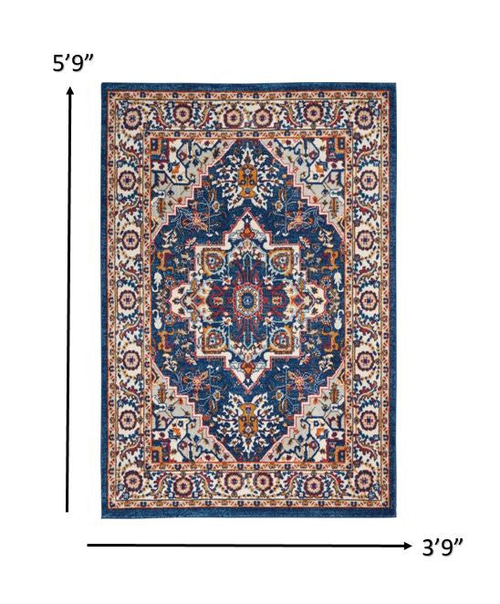 4' X 6' Blue And Ivory Power Loom Area Rug