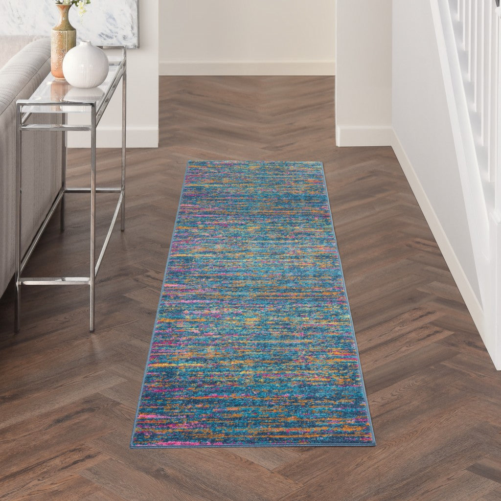 5' X 7' Blue And Orange Abstract Power Loom Area Rug