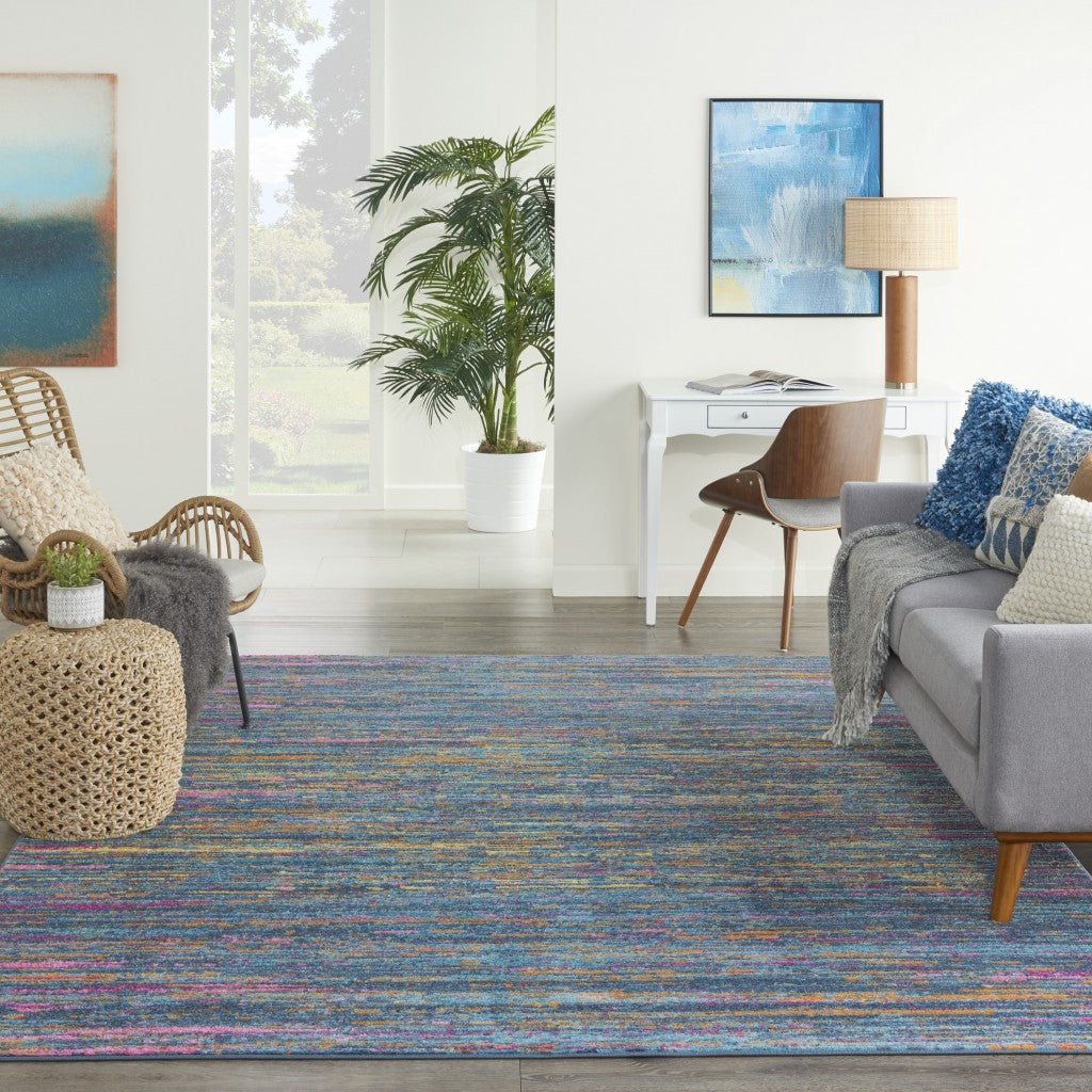 5' X 7' Blue And Orange Abstract Power Loom Area Rug